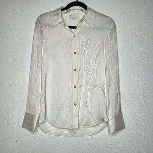 NWT Vince Women's Silk-Blend Slim Fit Classic Shirt - Off White